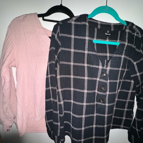 2/$30 Madewell Black tan windowpane print 1/4 button casual top size s EUC - Picture 3 of 3
